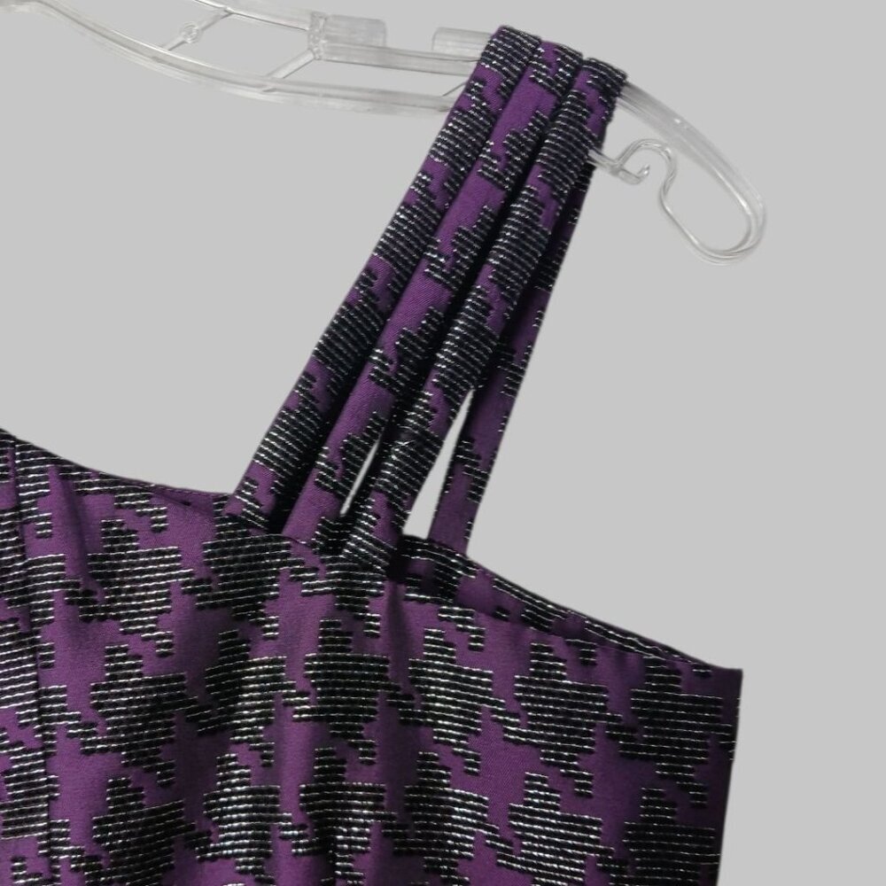 2B Rych One-Shoulder Plum Metallic Jacquard Mini Dress Polyester Blend Sz 0 - Picture 14 of 16